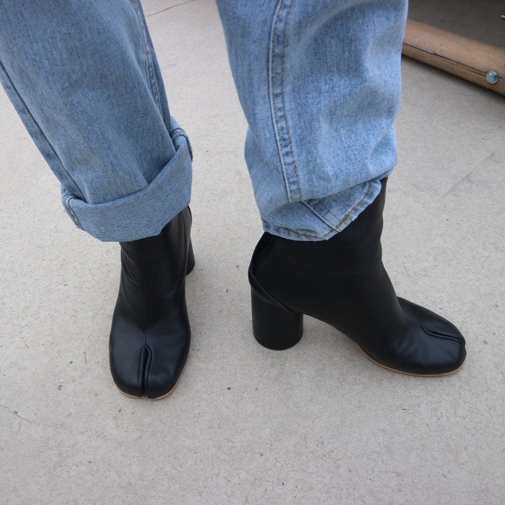 Black Split-Toe Tabi Ankle Boots