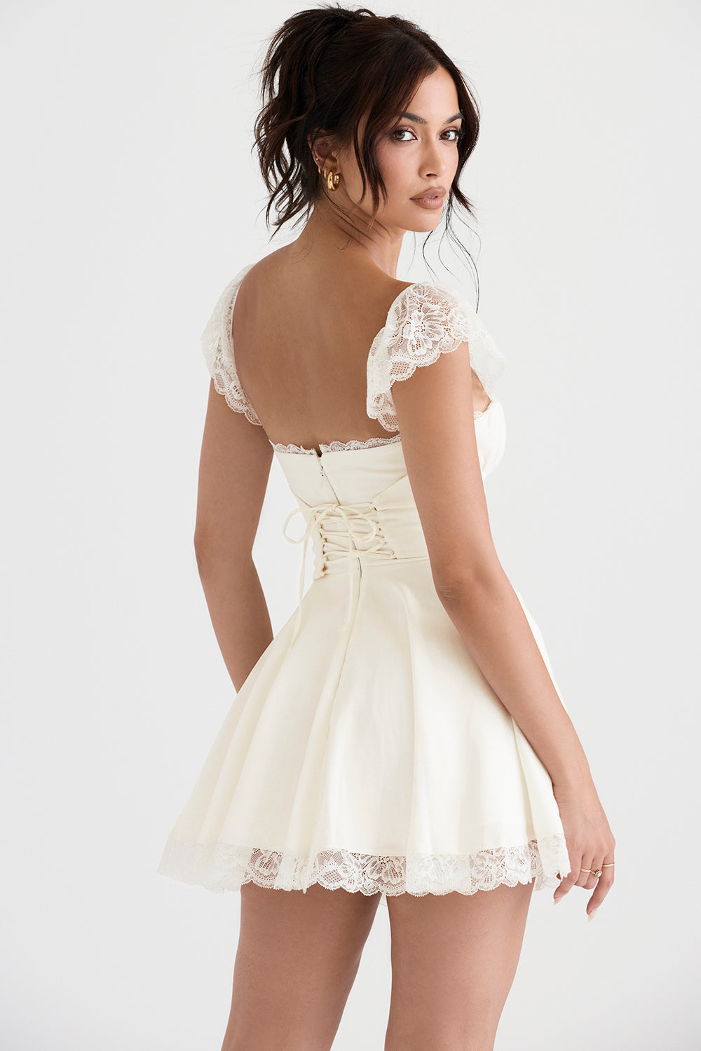 ワンピース ACLENT Asymmetry lace mini dress Shop the Azusa Asymmetrical Hem Lace Dress White