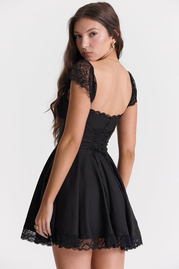 Black A-Line Lace Mini Dress ADONIS BOUTIQUE Black A-Line Lace Mini Dress ADONIS BOUTIQUE