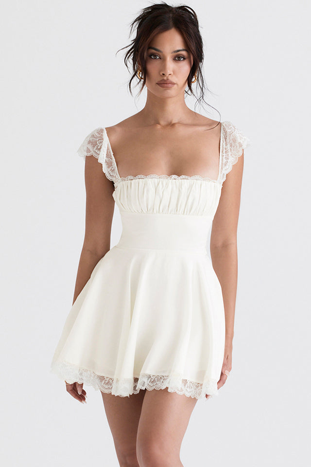 White A-line lace Mini Dress – ADONIS BOUTIQUE