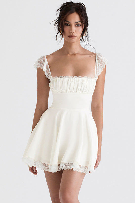 White A-line lace Mini Dress