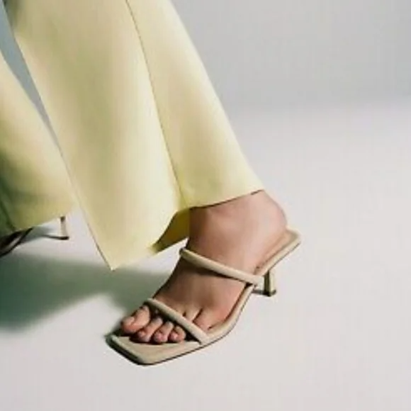 Beige Double Strap Leather Sandals