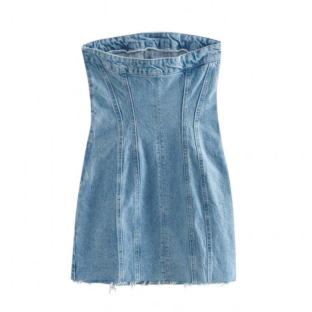 Blue Denim Strapless Tube Dress
