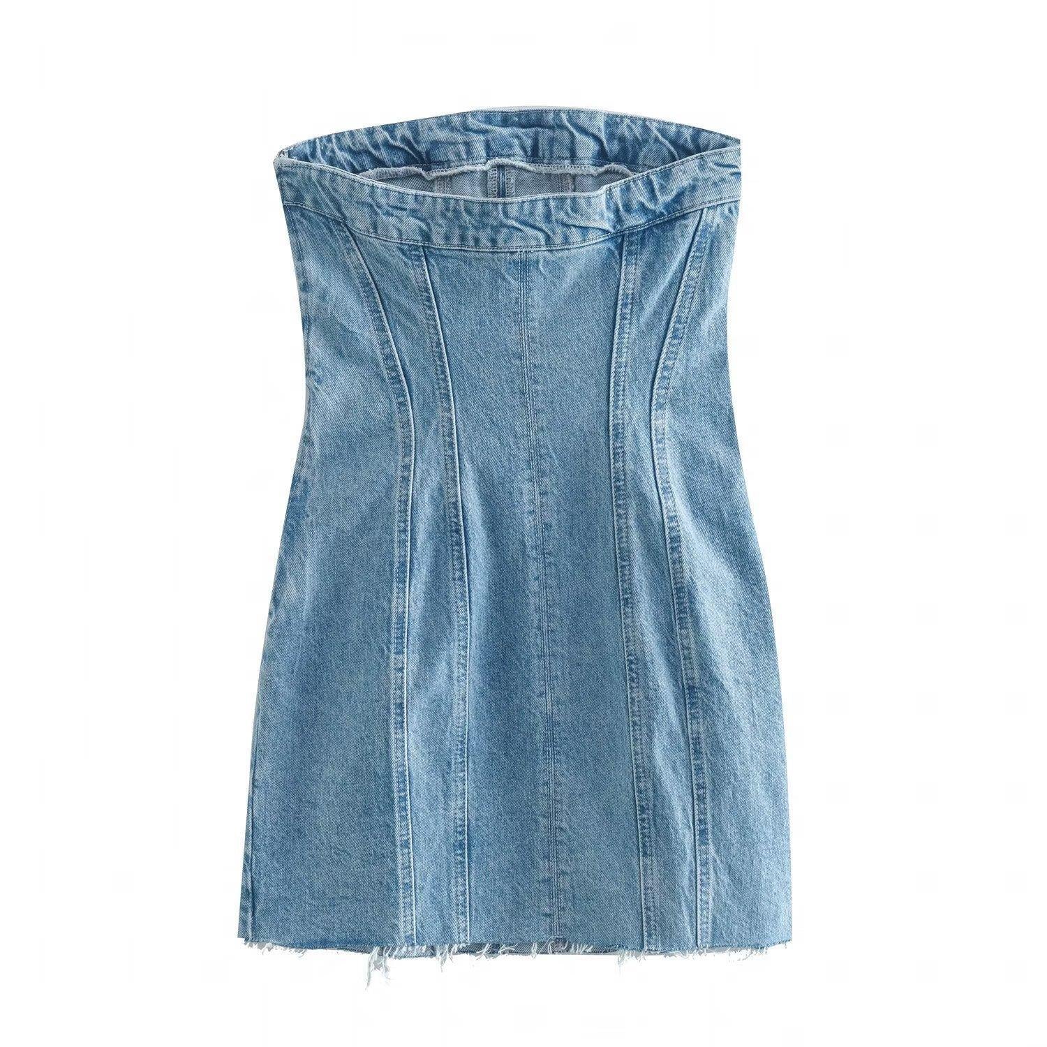 Blue Denim Strapless Tube Dress