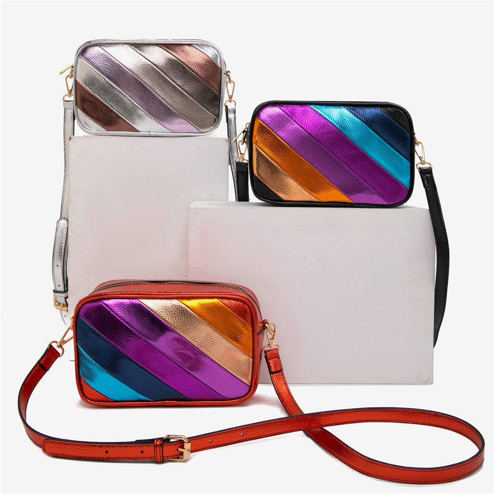 Rainbow Metallic PU Leather Crossbody Bag
