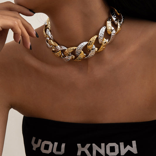 Stylish Gold and Silver Chunky Chain Necklace.