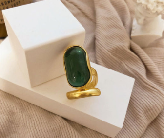 Emerald Green Gold Ring Set