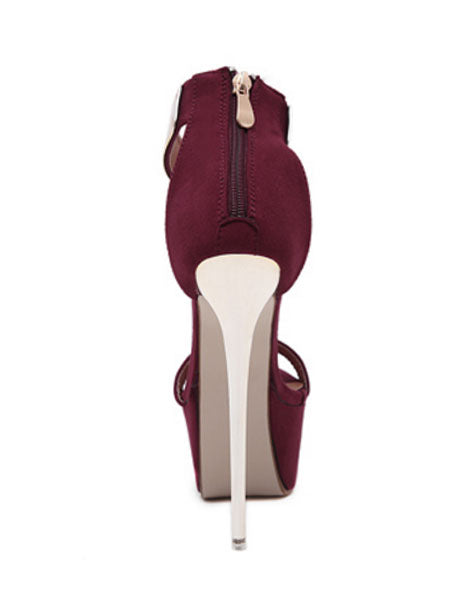 Burgundy Stiletto Heels With Gold Ankle Straps