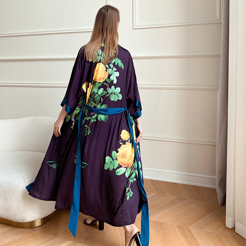 Purple Women's Light Luxury Silky Satin Kimono Robe
