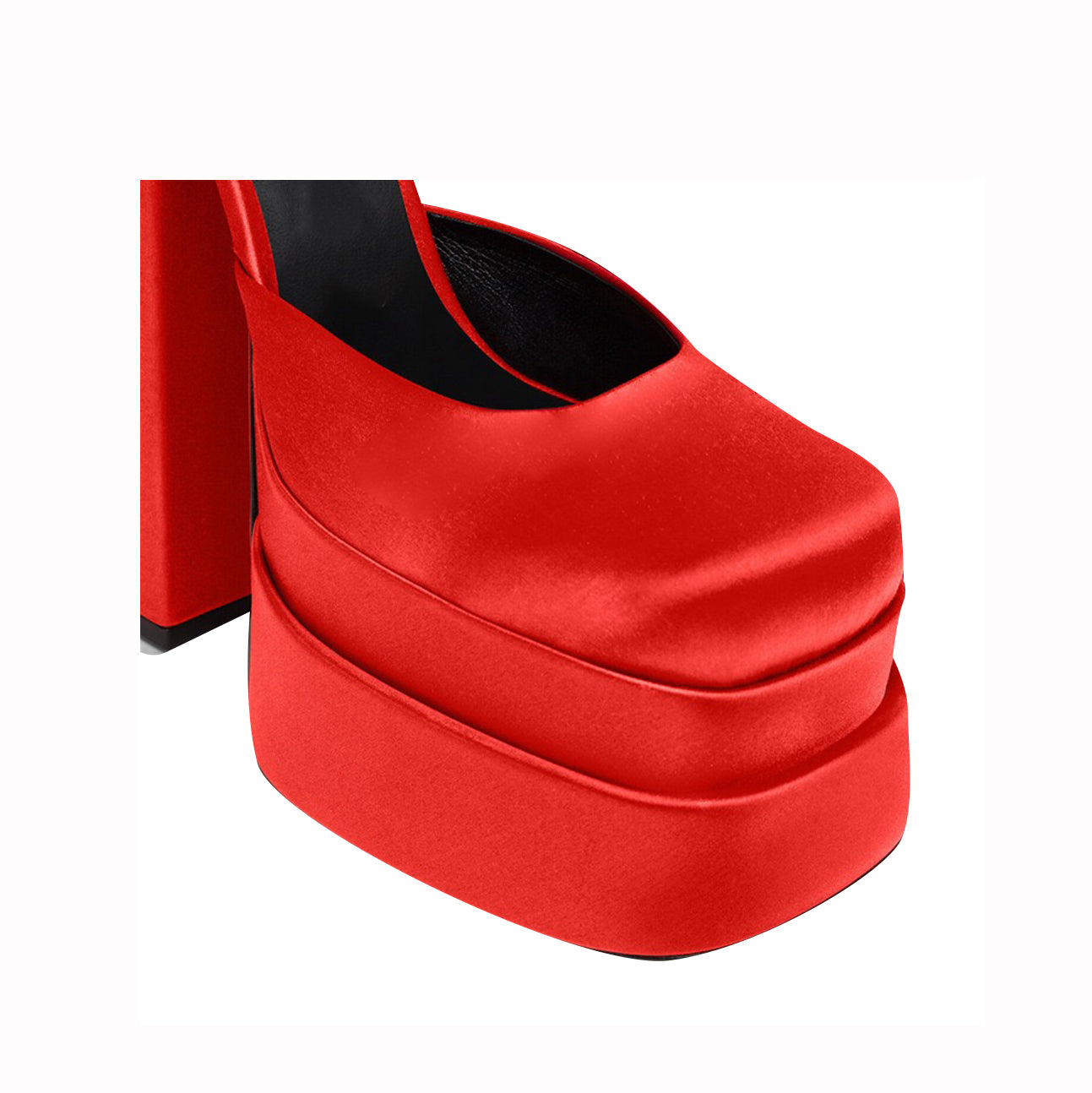 Red Satin Double Platform Ankle Strap Sandals