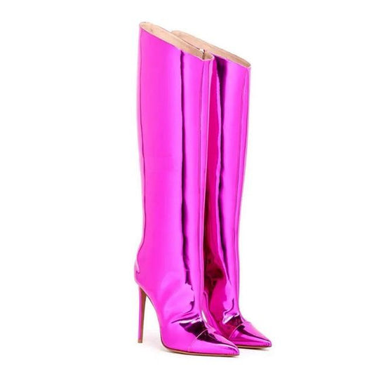 Magenta High Fashion Metallic Knee High Boots