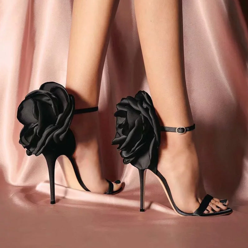 Black Rose Ankle Strap Hight Heels