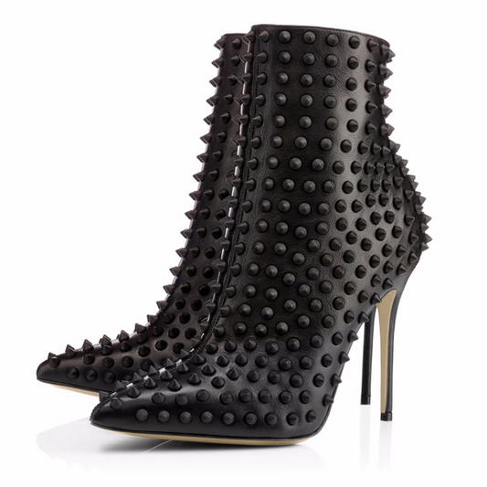 Black Spiked Leather Ankle Boots