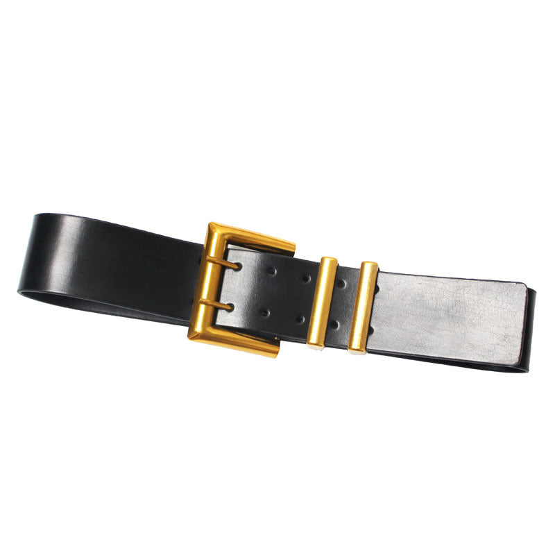 Wide Unisex Black Leather Belt