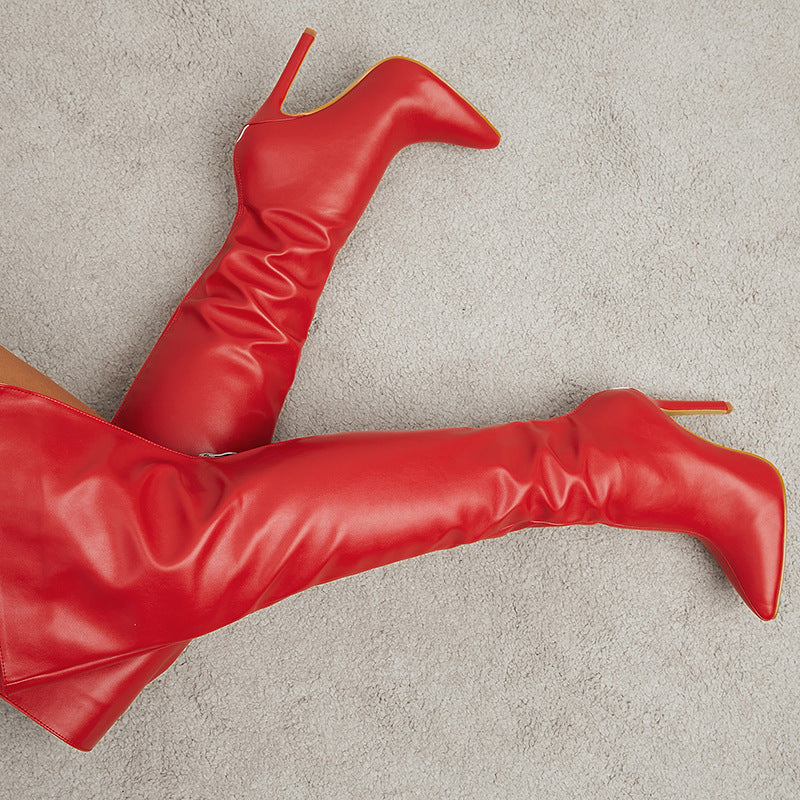 Red Leather Thigh High Boots