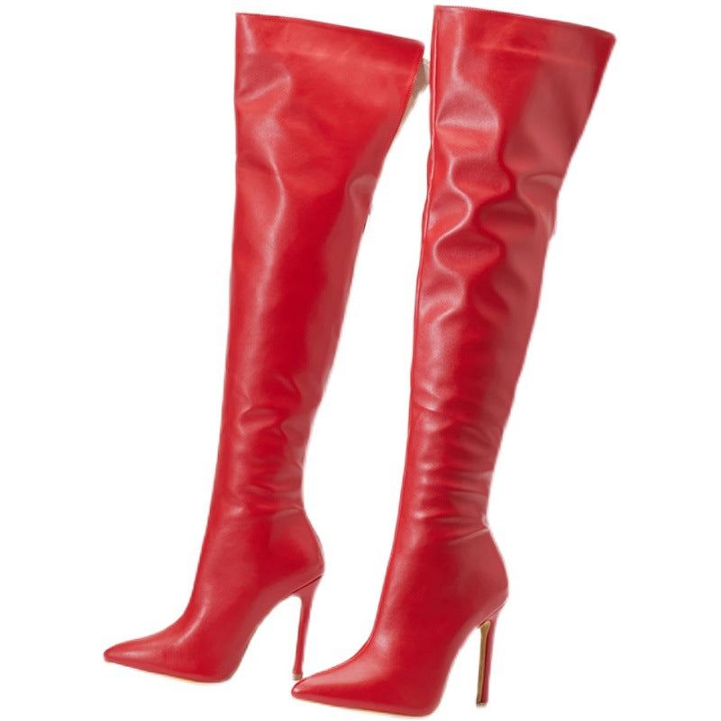 Red Leather Thigh High Boots