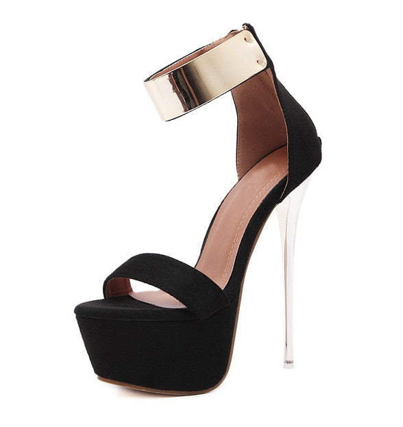Black Stiletto Heels With Gold Ankle Straps