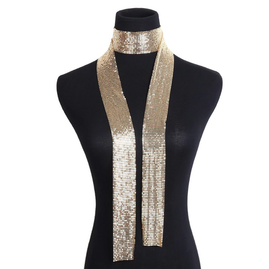 Metal Mesh Thin Neck Tie Scarf