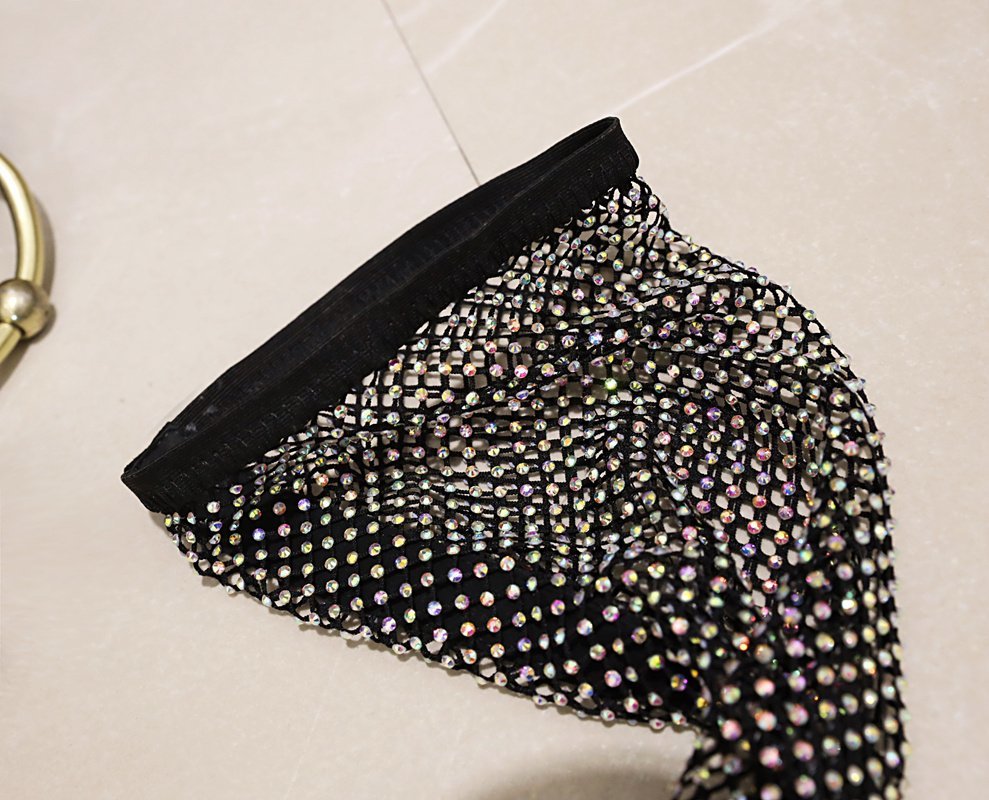Rhinestone Fishnet Thigh High Boots