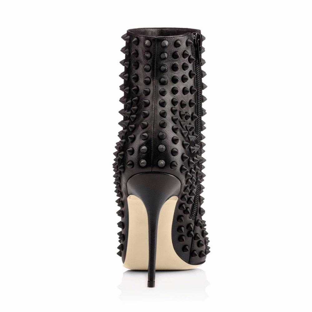 Black Spiked Leather Ankle Boots
