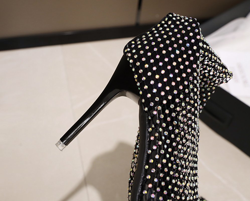 Rhinestone Fishnet Thigh High Boots