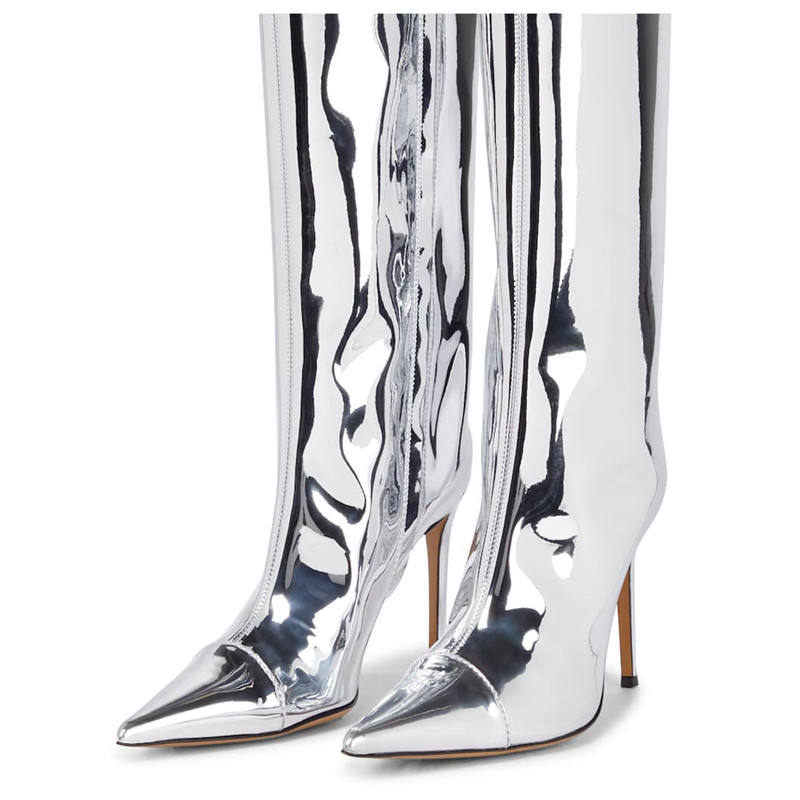 Silver High Fashion Metallic Knee High Boots