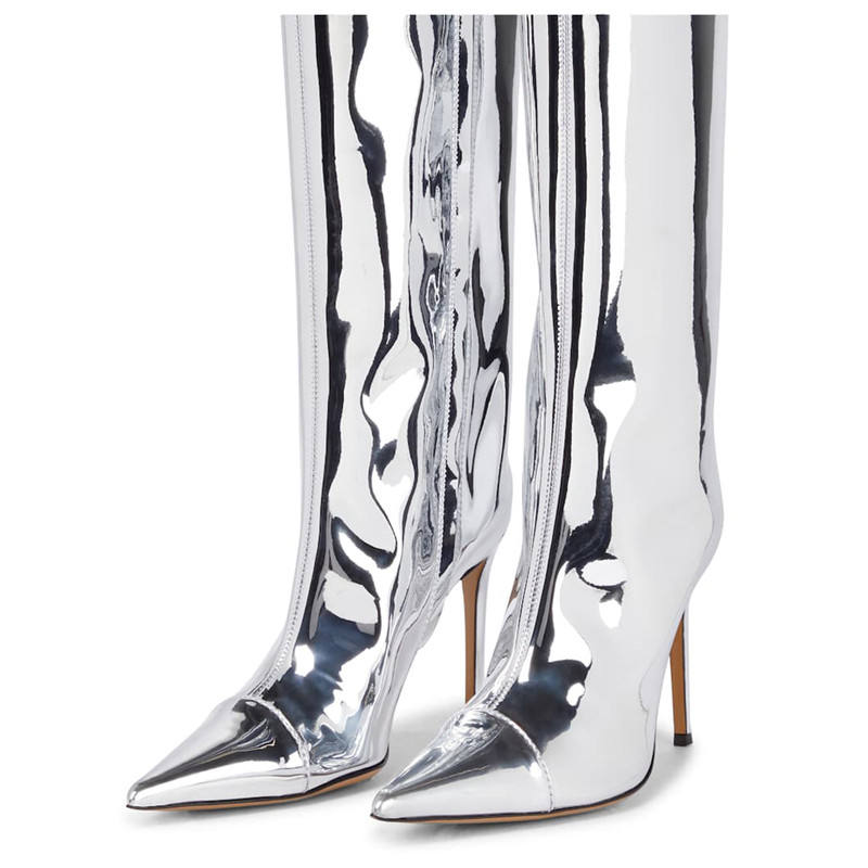 Silver High Fashion Metallic Knee High Boots – ADONIS BOUTIQUE