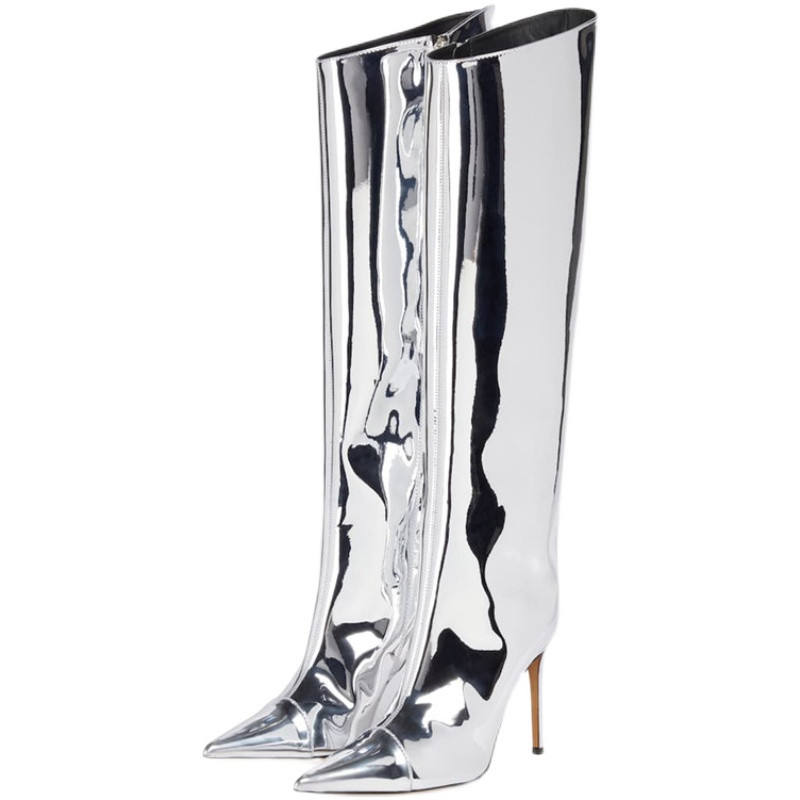 Silver High Fashion Metallic Knee High Boots