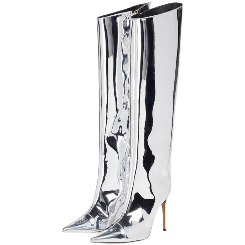 Silver High Fashion Metallic Knee High Boots – ADONIS BOUTIQUE