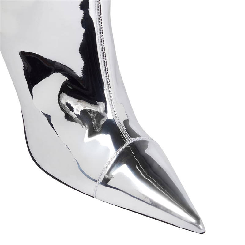 Silver High Fashion Metallic Knee High Boots