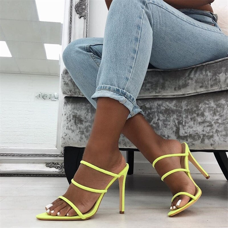 Neon Green Pointed Toe Strappy Sandals