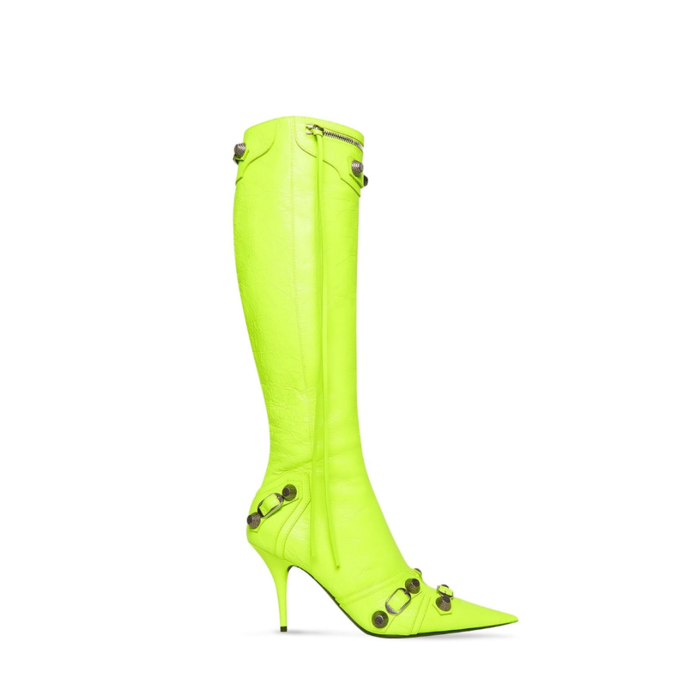 Neon Green Cagole High Fashion buckles Knee High Boots