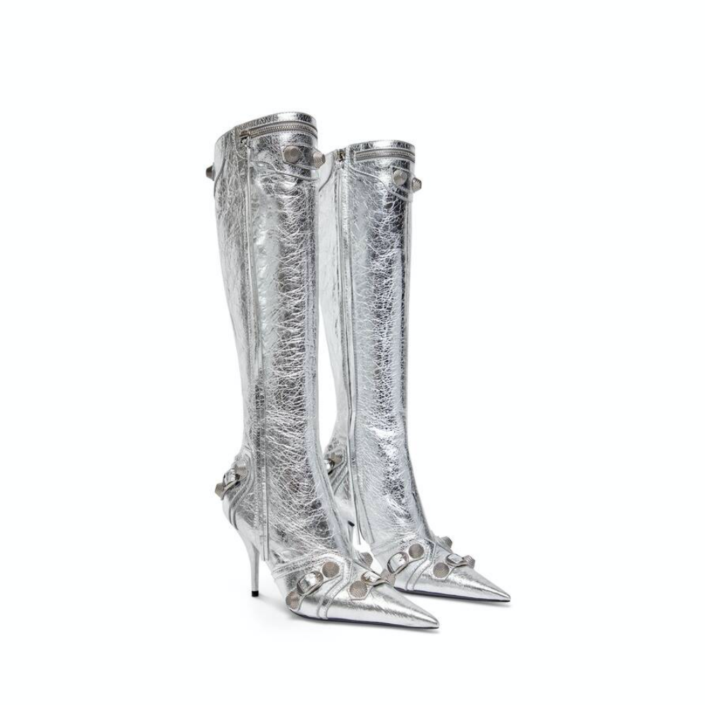 Silver Cagole High Fashion buckles Knee High Boots