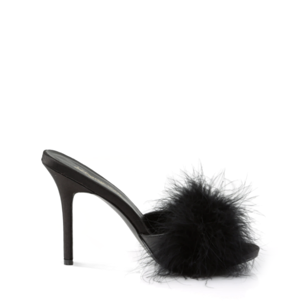 Black Feather High Heeled Stiletto Sandals
