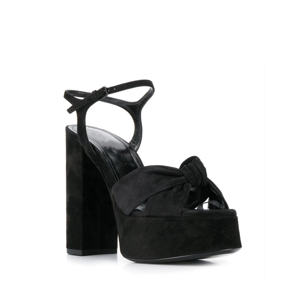 Black Velour High Heel Platform Sandals With a Bow knot