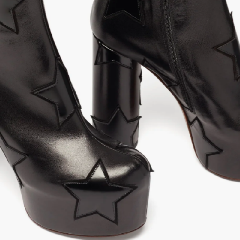 Black Stars Retro Style Platform Boots