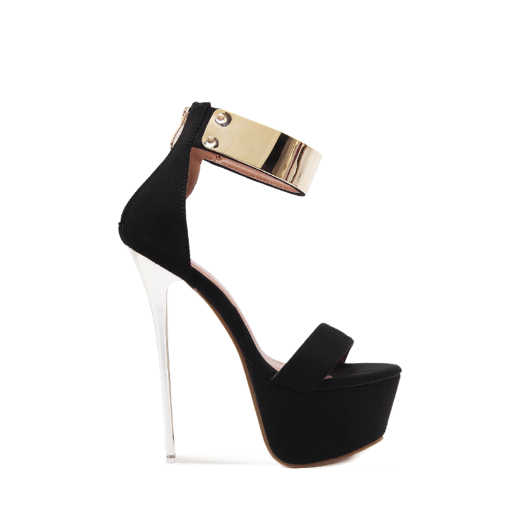 Black Stiletto Heels With Gold Ankle Straps