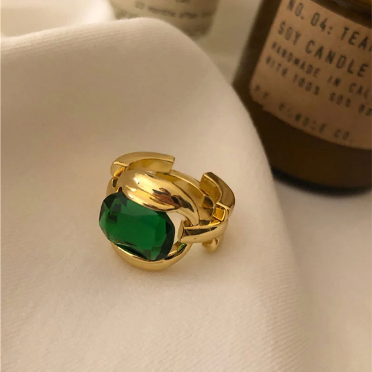 Emerald Gold Chain Ring