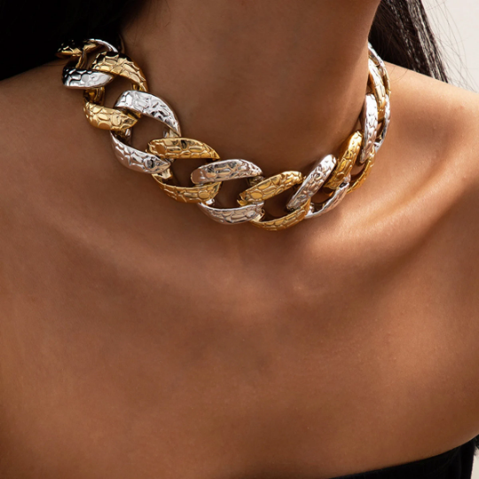 Stylish Gold and Silver Chunky Chain Necklace.