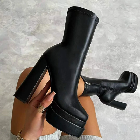 Black Double Platform Ankle Boots