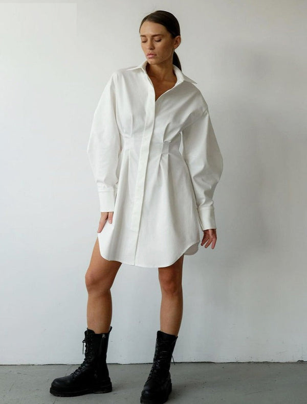 pleated white shirt dress Polo Ralph Lauren Pleated long-sleeve Shirt Dress | White