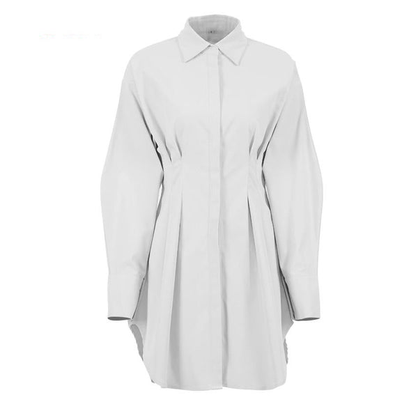 White Pleated Waist Mini Shirt Dress – ADONIS BOUTIQUE