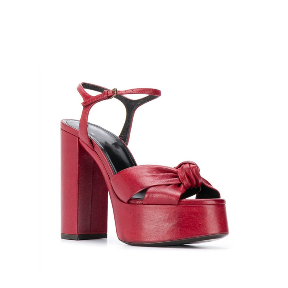 Red Leather High Heel Platform Sandals With a Bow knot