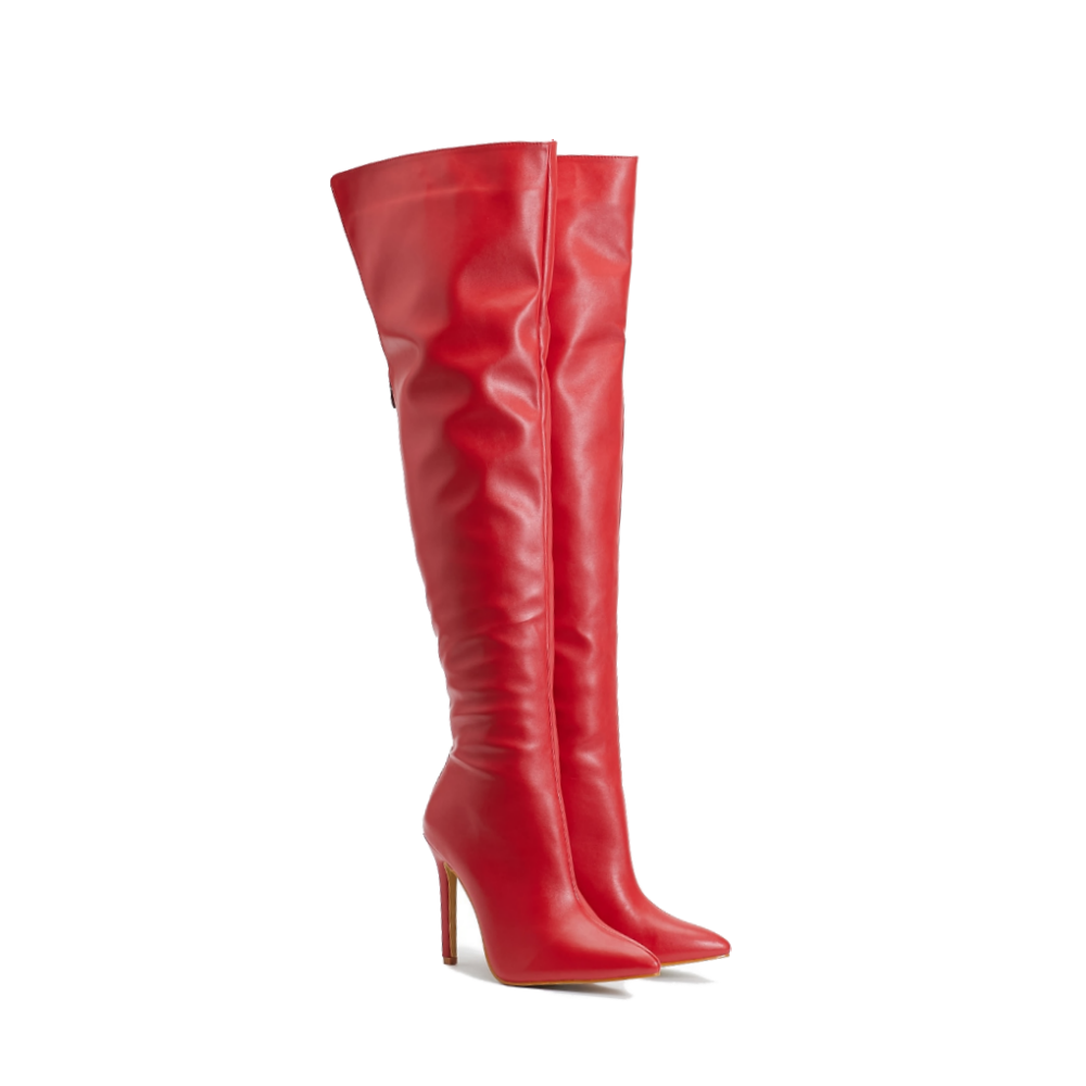 Red Leather Thigh High Boots