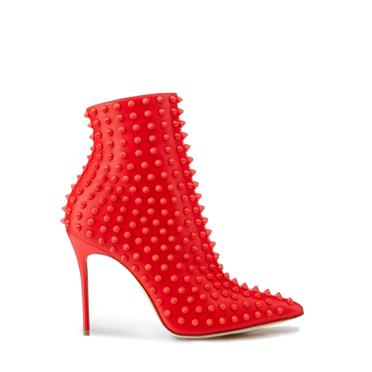 Red Spiked Leather Ankle Boots
