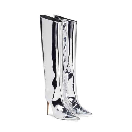 Silver High Fashion Metallic Knee High Boots