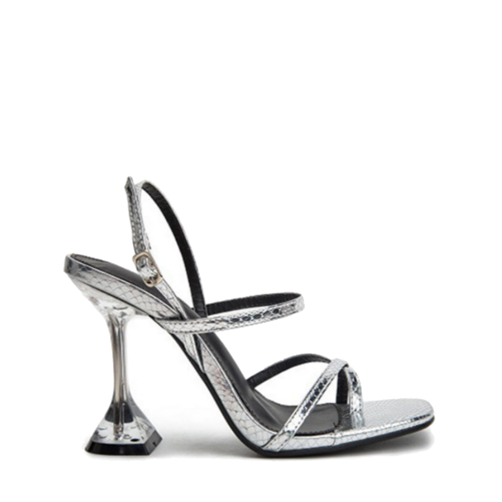 Crystal Heel Silver Sandals