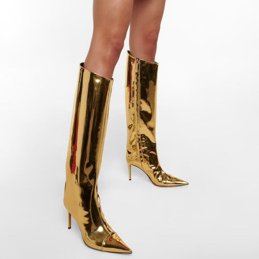 Gold High Fashion Metallic Knee High Boots