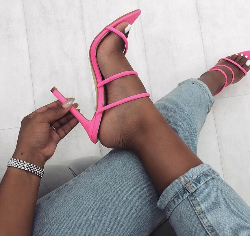 Pink Pointed Toe Strappy Sandals