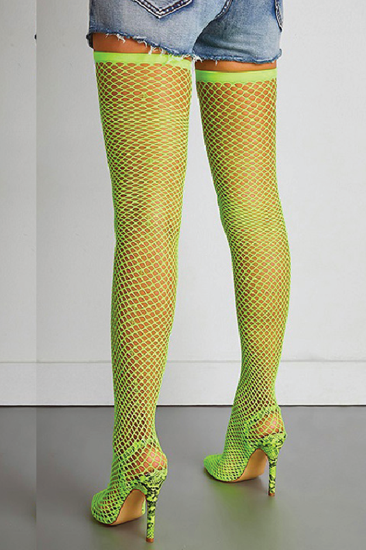 Neon Fishnet Thigh High Boots